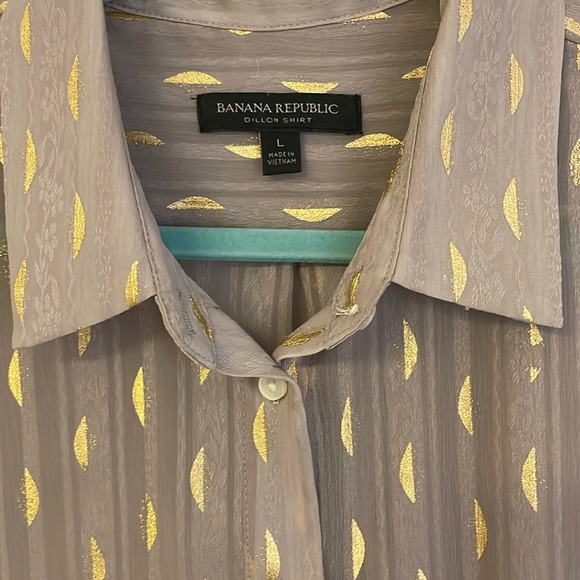BANANA REPUBLIC Holiday top Taupe Gold w Ties Dillon shirt blouse , SZ L - Picture 4 of 8